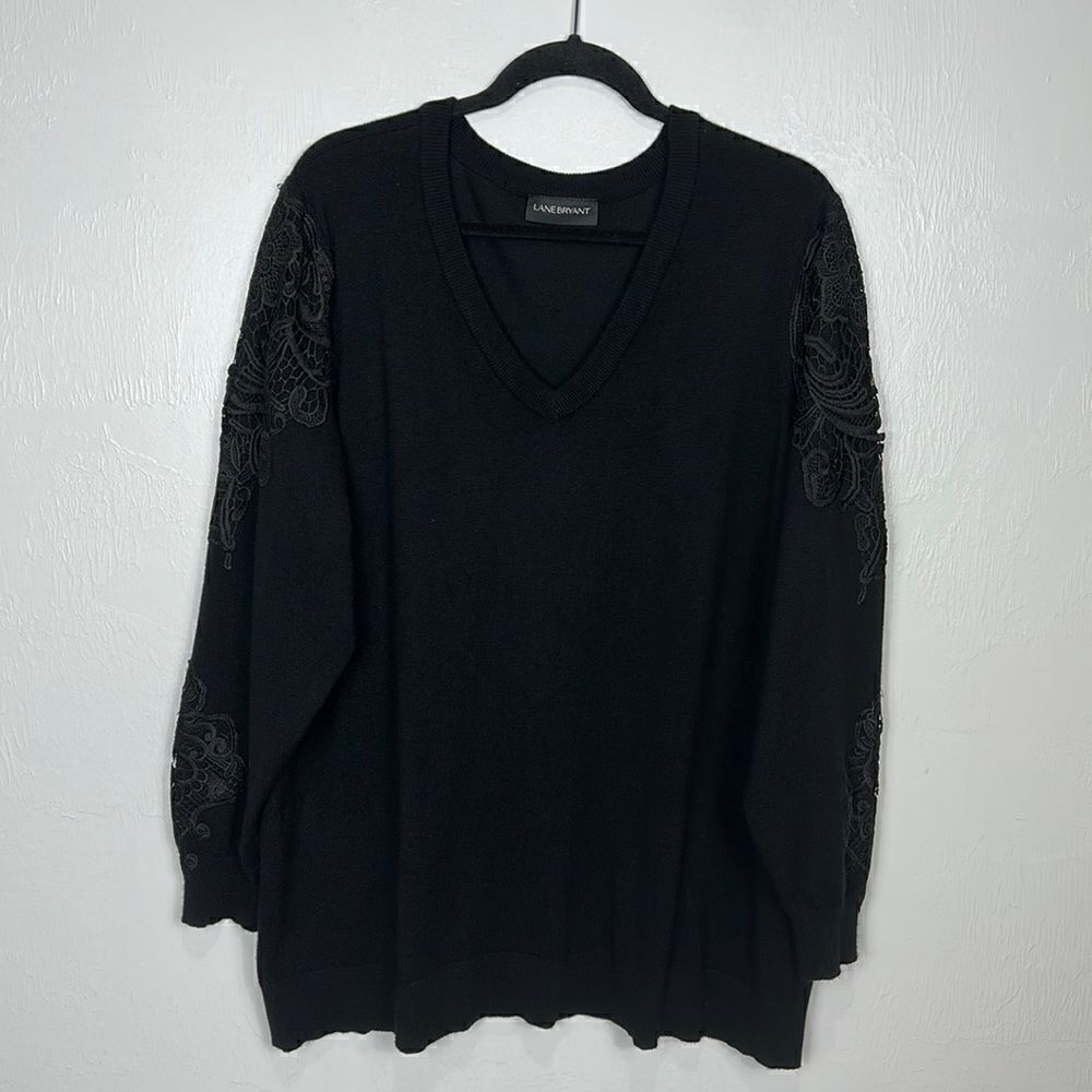 ❤️Last Chance Lane Bryant Black Long Sleeve Lace Appliqué Sweater Size 24/26